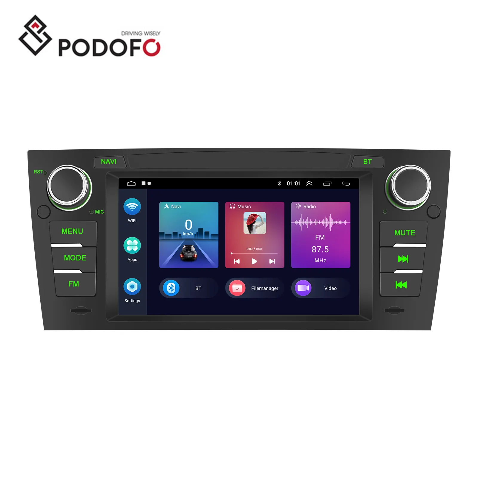 Podofo Android Car radio 2Din 7'' 2+64G Car Stereo Wireless Carplay Android Auto HIFI WIFI BT GPS FM RDS Car Radio For BMW E90