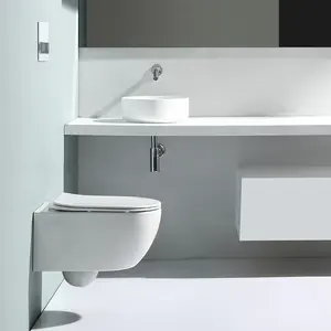 Eropa Saniter Kamar Mandi Satu Potong Murah WC Dinding Tergantung Shower Toilet Putih Kursi Keramik Toilet dengan Semprotan Air Bidet