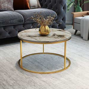 Mesa de Centro Redonda Moderna con Tapa de Mármol y Estructura de Metal Dorado para Muebles de Sala de Estar - Product Image 6