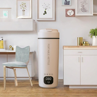 Mignonne bouilloire électrique de voyage en acier inoxydable, mini tasse intelligente avec chauffe-tasse intégré, contrôle de la température, thermos sous vide 12-24