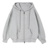 Ensemble de survêtement décontracté gris surdimensionné avec logo personnalisé OEM, sweat à capuche zippé et pantalon de jogging deux pièces pour femme, collection automne