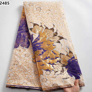 2485 Nouveauté Tissu de dentelle jacquard français en organza, tulle et maille, brocart doré africain nigérian pour la confection de robes de soirée - Product Image 3