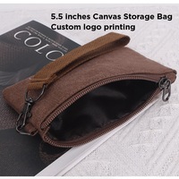 Dompet Koin Kanvas Warna Solid Portabel Baru dengan Cetak Logo Kustom, Kantong Uang Receh dengan Tali Pergelangan Tangan, Dompet Mini Unisex, Tas Tangan Pergelangan Tangan