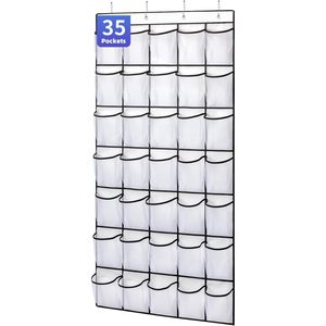 Organizador de zapatos con 35 bolsillos para colgar sobre la puerta, almacenamiento de malla para zapatos detrás de la puerta, montaje en pared, color blanco - Product Image 1