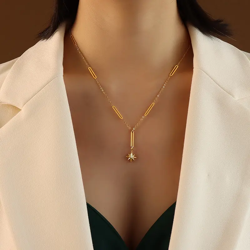 AIZL Korean trend ins style hexagram niche design collarbone chain V neck clothes girl tassel necklace