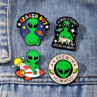 Nouvelle Broche Alien Transfrontalière, Accessoire Créatif et Ludique de Style Dessin Animé, Décoration pour Vêtements, Chapeaux, Sacs d'école, Badge en Alliage de Zinc avec Effet Goutte d'Eau