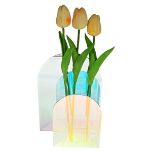 Vase en acrylique transparent effet miroir, décoration moderne pour la maison, vase à fleurs de bureau, 7,5x5,5x38,5 cm, pièce unique - Product Image 1