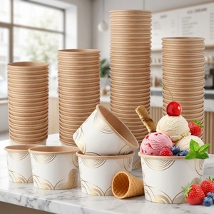 Personalización de Envases de Papel para Helado, Yogurt Congelado y Gelato en Múltiples Tamaños de 4oz a 32oz, con Tapa y Tapa de Domo - Product Image 1