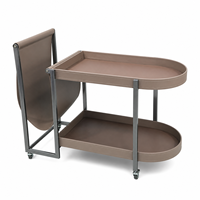 Table basse moderne à deux niveaux en forme de D avec poche de rangement suspendue, en cuir et acier, pour salon et mobilier de maison – Vente directe usine