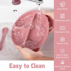 Ensemble d'alimentation pour bébé en silicone 8 pièces, assiette et bol à ventouse avec bavoir, tasse d'apprentissage, ustensiles pour la diversification alimentaire, passe au lave-vaisselle - Product Image 5