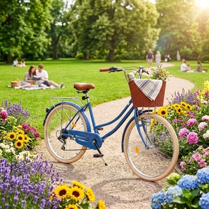 Vélo de <span class=keywords><strong>ville</strong></span> vintage 2026 de 26/28 pouces bleu foncé, <span class=keywords><strong>style</strong></span> <span class=keywords><strong>hollandais</strong></span> rétro, avec panier en osier marron et porte-bagages arrière pour <span class=keywords><strong>femme</strong></span> - Product Image 3