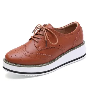 Spring and autumn leather thick sole Korean casual fashion all match women lace-up square toe Oxford shoes