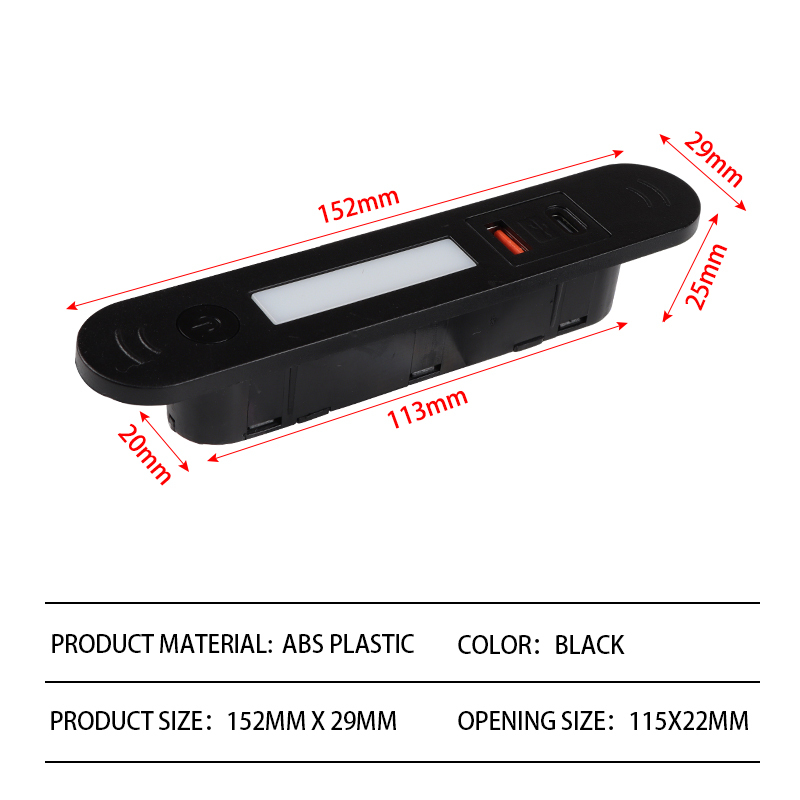 Noir, 1 USB A + 1 USB C + 1 Interrupteur + Lumière