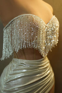 Ensemble de 2 pièces sexy avec <span class=keywords><strong>corset</strong></span> à bretelles à franges et mini-jupes pour femmes, robe de fête d'anniversaire, tenue de scène de club, costume de danseuse gogo - Product Image 6