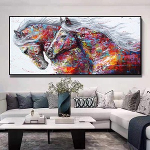 Kit de <span class=keywords><strong>peinture</strong></span> <span class=keywords><strong>diamant</strong></span>ée Songwoo, motif abstrait horizontal coloré, deux chevaux, avec diamants ronds complets - Product Image 1