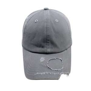 Gorra de béisbol desgastada con agujero desgastado retro americano personalizado para hombre Rock and Roll Soft Top Ripped Dad Hat - Product Image 1