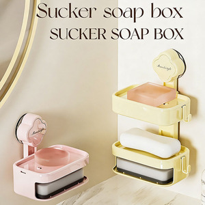 <span class=keywords><strong>Porte</strong></span>-<span class=keywords><strong>savon</strong></span> mural à ventouse avec égouttoir et support pour éponge, sans perçage, pour murs de salle de bain - Product Image 2