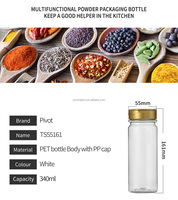 Bouteille d'assaisonnement ronde en PET de qualité alimentaire 340 ml, flacon à épices scellé avec couvercle à clapet doré pour sel, ail, poudre de piment
