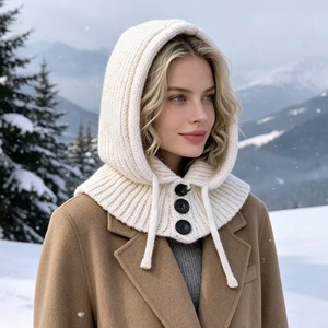 Pasamontañas de punto para mujer con capucha, gorro tipo chal, cubre orejas, gorro tipo jersey, bufanda de invierno de acrílico para uso diario, viajes y esquí - Product Image 2