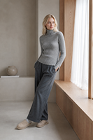 Pull-over décontracté pour femme à col montant en maille côtelée, mélange de laine mérinos et d'alpaga, manches longues, avec fentes aux poignets, doux et chaud pour l'hiver