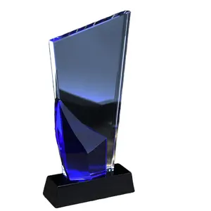 Troféu de cristal de vidro design simples cristal negro livre personalizado esculpida caixa de presente do laser