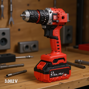 Perceuse à percussion 21V sans balais, mandrin 13mm, batterie 3.0Ah, rouge et noir, outil électrique professionnel pour usage domestique - Product Image 2