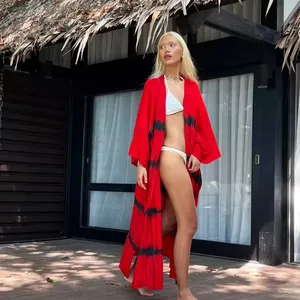 Latest Swimwear Sleeve New Arrival Hot Selling Beach Swim Cover Up Dress Rayon Tie Dye Kimono For World Wide Delivery