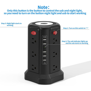 12 AC Multiple Outlets/Power Strip <strong>Tower</strong> with Surge Protector 5 USB Ports and Night Light 10FT <strong>Extension</strong> Cord - Product Image 3
