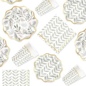 ชุดตกแต่งธีมงานวันเกิด DAMAI ขายส่งจำนวนมาก ชุดจานกระดาษลายใบไม้สีเขียวอ่อนทันสมัย ผ้าปูโต๊ะ ชุดภาชนะใช้แล้วทิ้งสำหรับงานปาร์ตี้ - Product Image 4