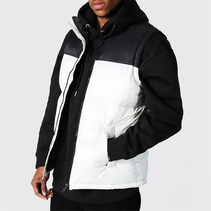 Laag Moq Custom Logo Gewatteerde Winter Bubble Gewatteerde Puff Mouwloze Jas Heren Puffer Vest Colour Blok Gilet