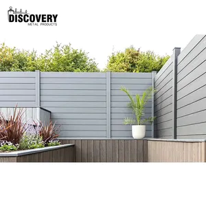 Composite vinyl fence panels 6x8 with aluminium post wooden grain color eco friendly wpc fence for garden