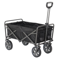 Chariot pliable noir avec grandes roues tout-terrain, chariot de transport portable pour le camping, les sports et les activités de plein air, personnalisable