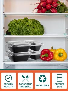 Customized Logo 2-Color Disposable Plastic Food Packaging 2 <b>Containers</b> Microwavable <b>Takeaway</b> Divided Dish Food Grade BPA Free - Product Image 3