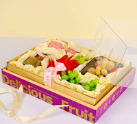 Boîte d'emballage de fruits en carton doré portable de luxe IMEE, pour 8 à 10 kg, avec couvercle transparent et ruban pour les fruits