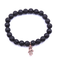 Bracelet pour hommes Pierre de lave CZ Pave Hand Charm Bracelet élastique perlé pour hommes