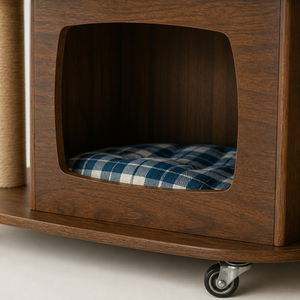 Table basse YAOYUE pour chat avec roulettes, table d'appoint pour chat avec griffoir en sisal intégré, couleur noyer - Product Image 5