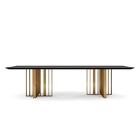 Mobilier minimaliste moderne table de salle à manger à pied en métal doré avec plateau en marbre