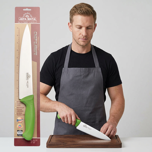 Couteau de chef JAYA MATA, lame en acier inoxydable de 10 pouces, manche en plastique vert, finition haute brillance, pour droitier, extra tranchant, industriel - Product Image 1