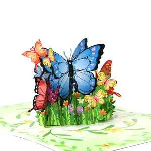 Winpsheng venta al por mayor colorida mariposa volando hecho a mano 3D pop-up tarjeta de felicitación gracias tarjeta