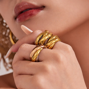 18K Gold Plated High Polished <b>Plain</b> Band <b>Ring</b> Anti Fade Stainless Steel Finger Jewelry For Women - Product Image 4