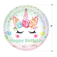 Assiettes en papier jetables à thème licorne, style américain, pour fêtes d'anniversaire, 25 pièces, provenant de la province du Zhejiang