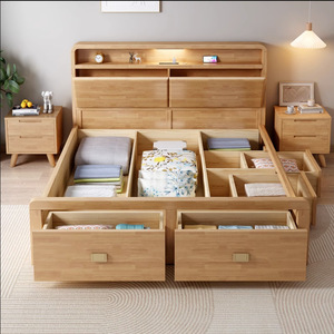 Scandinavian Design Multifunctional Solid Wood Lift-Up Platform <b>Bed</b> Frame Headboard Options Space-Saving Drawers <b>Storage</b> Option - Product Image 1