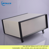Boîtier métallique noir pour instrument, boîtier de station d'alimentation DIY, boîtier de projet électrique en fer, boîte de jonction, 430*350*180mm