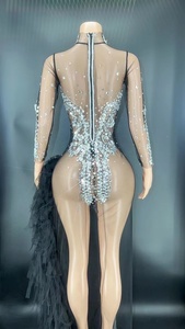 NOVANCE Y2424-B Fashion <strong>Clothes</strong> Sheer Tulle <strong>Glitter</strong> Sequins Club Dresses Split Fringed Yarn Evening Dresses Evening Party - Product Image 3
