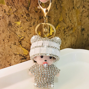 Creative Cute <strong>Munchki</strong> Diamond Set Car Keychain Female Cartoon Couple Car Bag Pendant Wholesale - Product Image 1