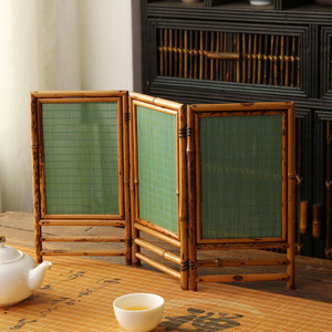 Bamboo Foldable Screen Green Weaved Panel Tea Room Divider Decorative Ornament - Product Image 1