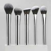Ensemble professionnel de 10 pinceaux de maquillage de luxe à double embout en poils synthétiques plats argentés pour le visage, le baume à lèvres et le correcteur