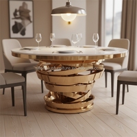 Ensemble de table à manger en marbre doré avec base en acier inoxydable doré pour mariage, fête, maison, hôtel, pieds en métal robustes, capacité de 450 kg