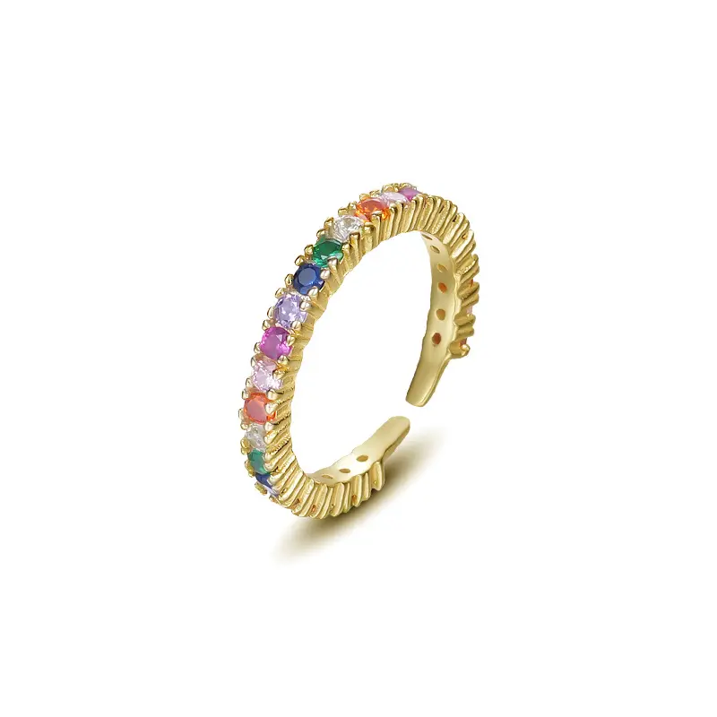 Nabest arc-en-ciel couleurs zircon cubique 925 bague en argent Sterling femmes bijoux plaqué or fiançailles mariage argent 925 bague ouverte