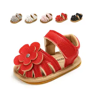 도매 공장 여름 고무 단독 꽃 디자인 유아 소녀 아기 샌들 및 슬리퍼 아기 신발